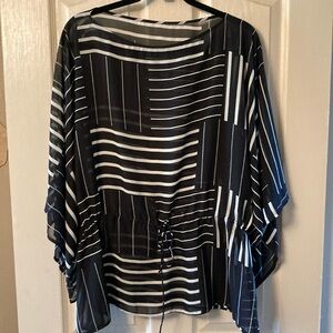 Sheer multi-directional striped blouse SIZE UNKNOWN BUT BELIEVE XL